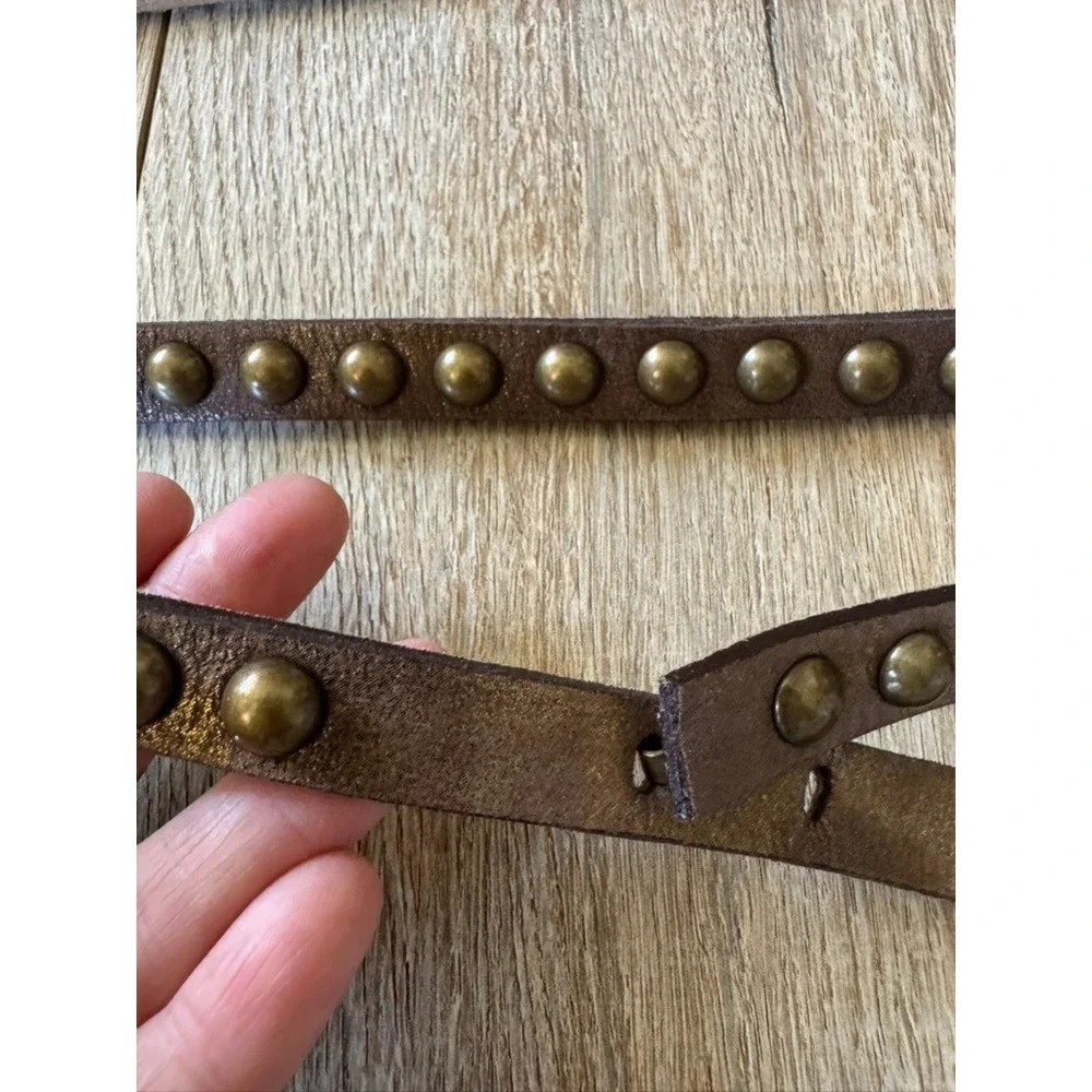 Brown Gold Metallic Brass Tone Round Studded Double Wrap Boho Belt Medium/ Large